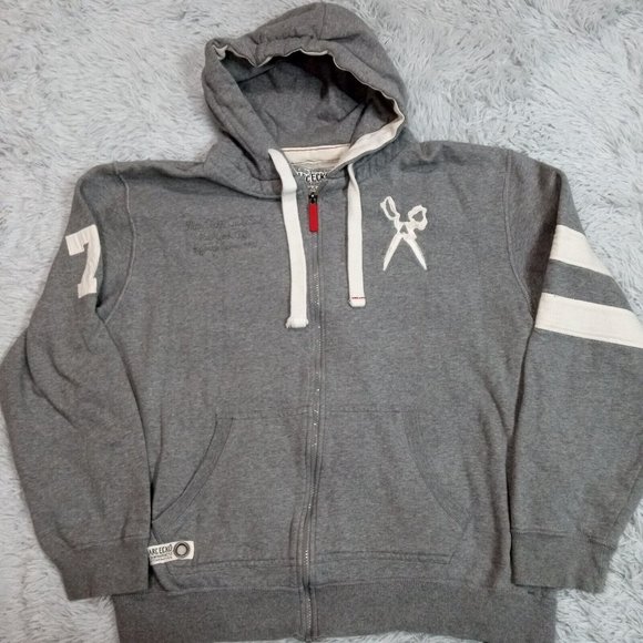 Marc Ecko Womens Sweatshirt Hoodie Gray XXL Logo Pockets Scissors Embroidery XXL - Picture 1 of 14